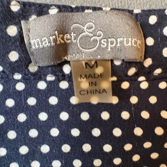 Market & Spruce Navy Polka Dot Button Front Blouse Size M - Picture 9 of 10